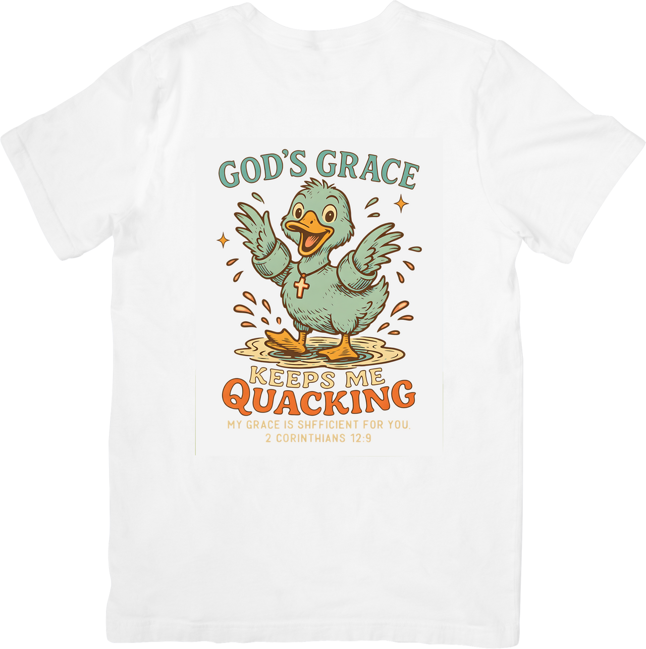 God's Grace Keeps Me Quacking Duck T-Shirt | Christian Funny Retro Graphic Tee | Faith Humor Gift