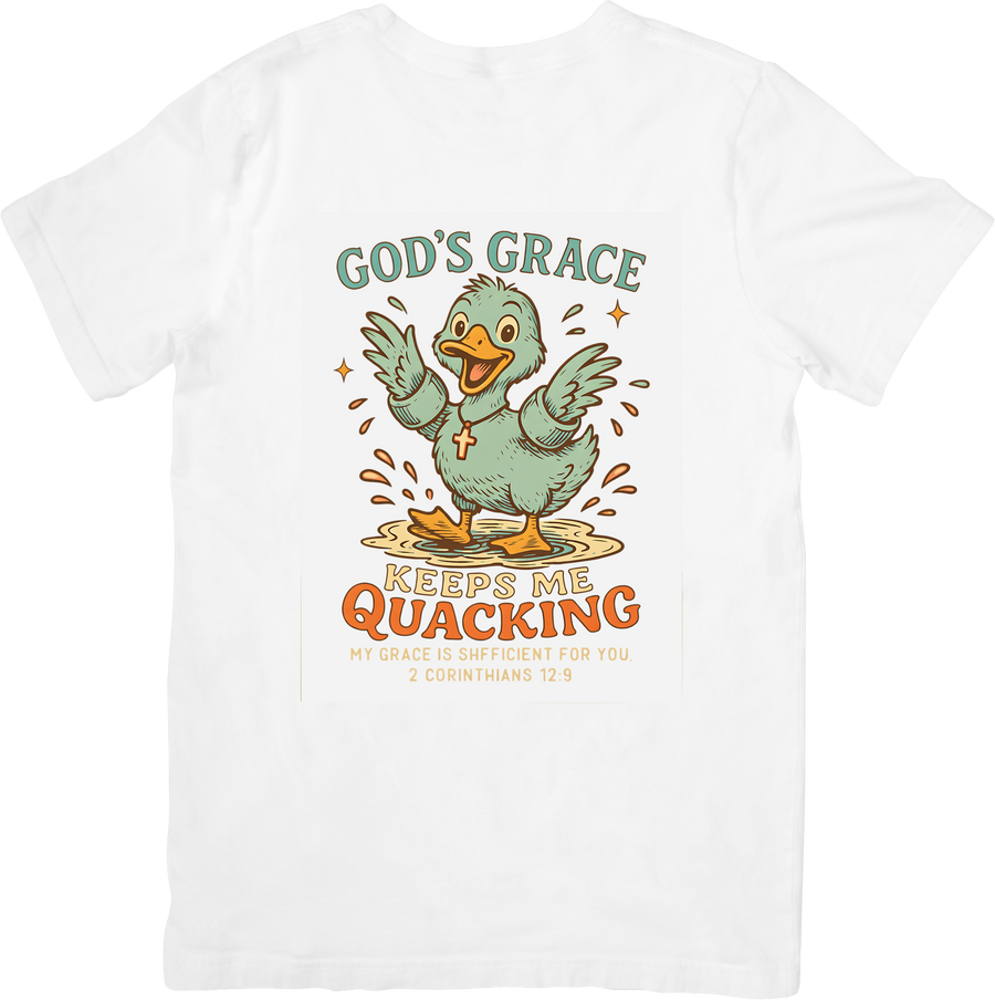 God's Grace Keeps Me Quacking Duck T-Shirt | Christian Funny Retro Graphic Tee | Faith Humor Gift