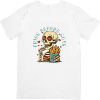 Thumbnail for Fries Before Guys Skeleton T-Shirt | Retro Funny Food Lover Graphic Tee | Girl Humor Gift