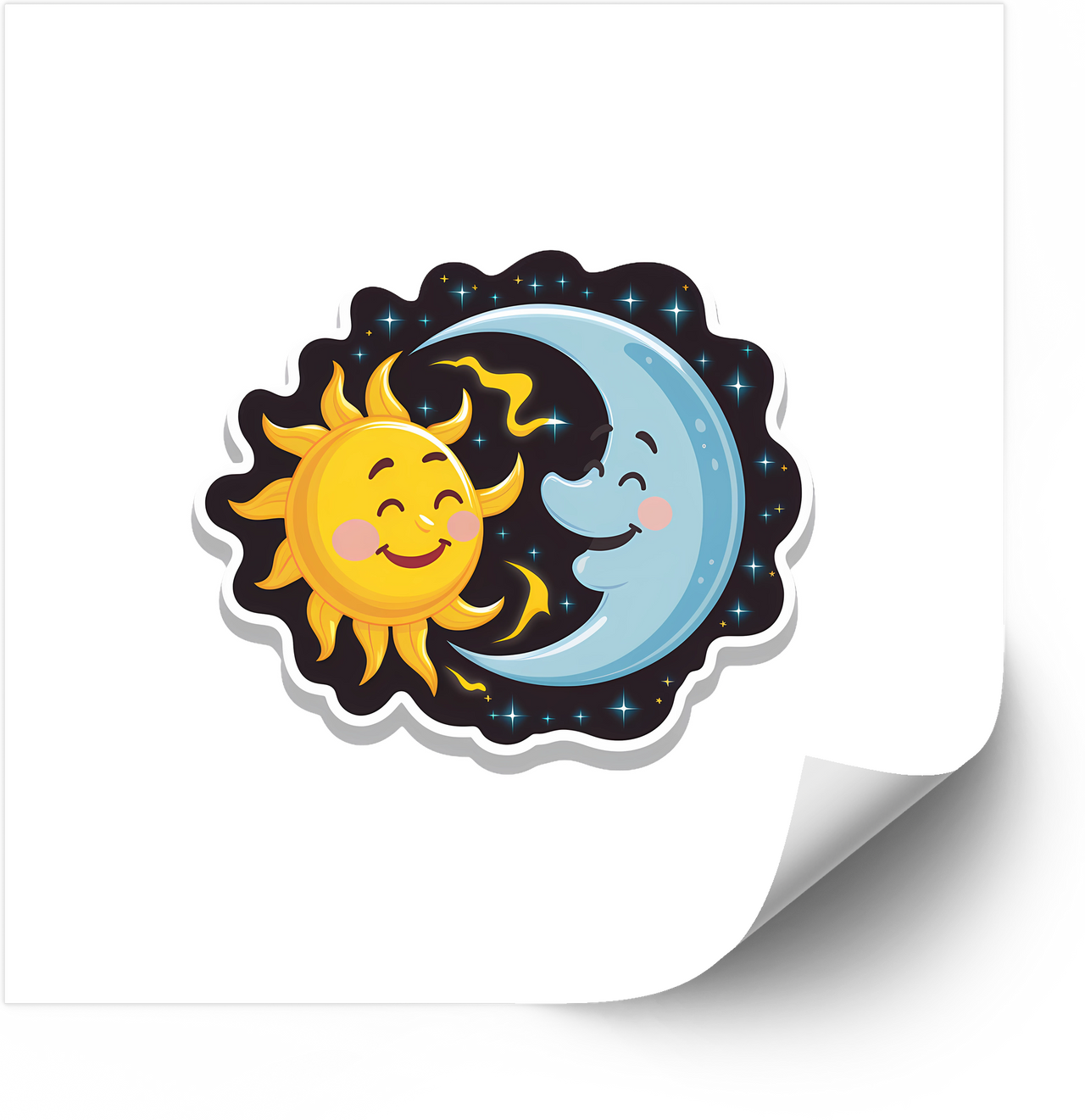 Sun And Moon Smiling Sticker | Cute Kawaii Celestial Best Friends Vinyl Decal