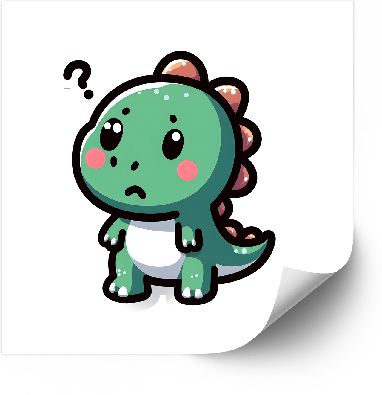 Confused Baby Dinosaur Sticker | Kawaii Cute Dino Question Mark Vinyl Decal