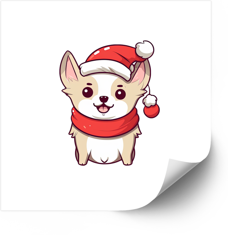 Santa Hat Chihuahua Sticker | Cute Kawaii Christmas Dog Vinyl Decal