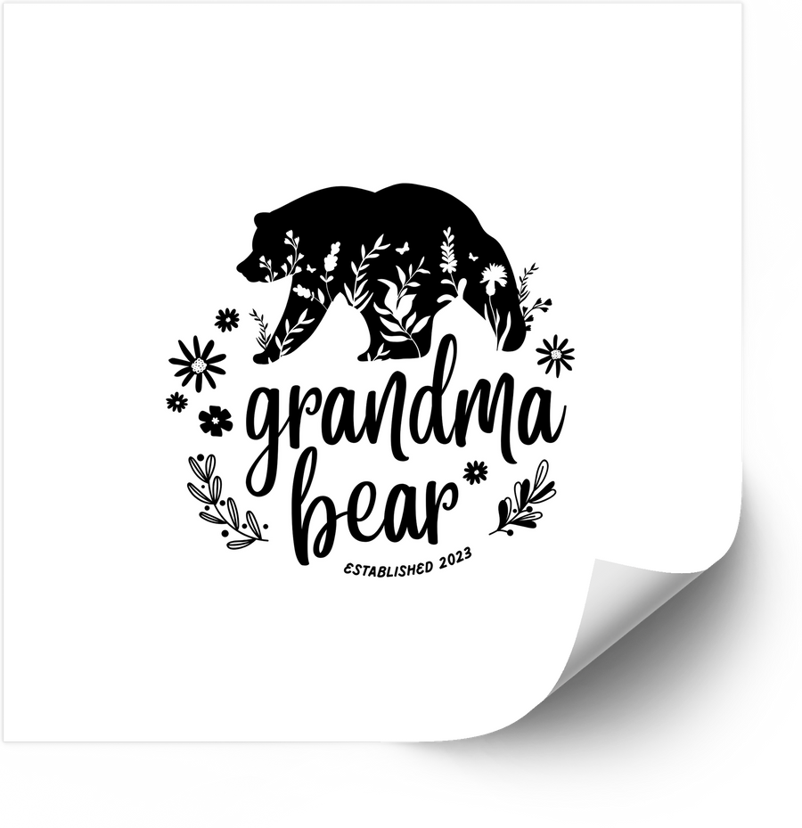 Grandma Bear Floral Sticker | Minimalist Boho Family Bear Established Vinyl Decal