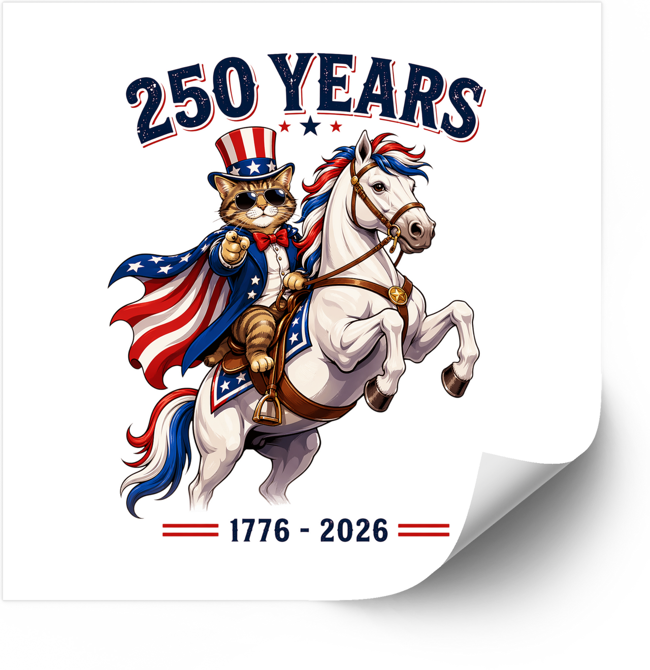 Patriotic Cat Riding Horse Sticker | Funny 250 Years America 1776 2026 Vinyl Decal