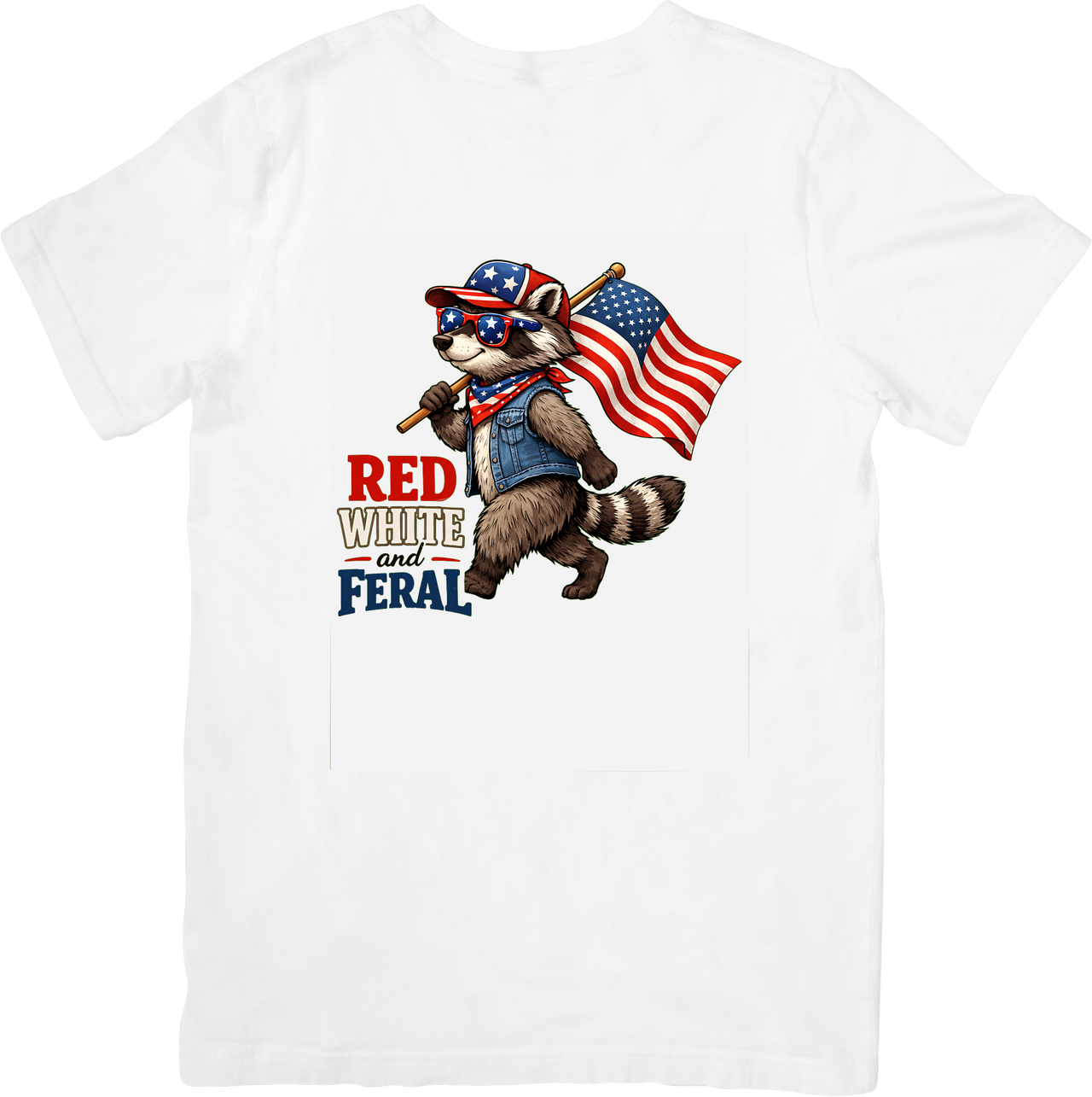 Red White And Feral Raccoon T-Shirt | Funny Patriotic American Flag Graphic Tee | 4th Of July Gift