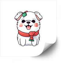 Thumbnail for Kawaii White Puppy Christmas Sticker | Cute Holiday Dog With Scarf Vinyl Decal